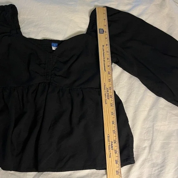 Womens Sz L Smocked Babydoll Top Dark Cottagecore Goth Bishop Sleeve - Picture 4 of 9